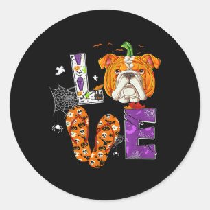 English Bulldog Pumpkin Graphic Art Dog Lover Classic Round Sticker