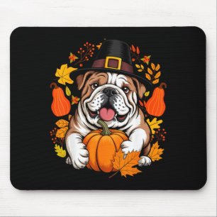 English Bulldog Pumpkin Leaf Thanksgiving Fall Mouse Pad