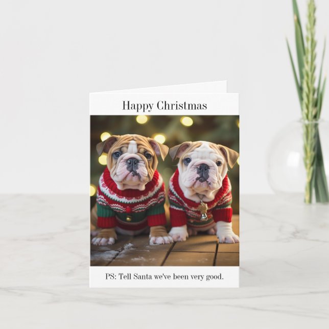 English Bulldog Puppies Christmas Card (Front)