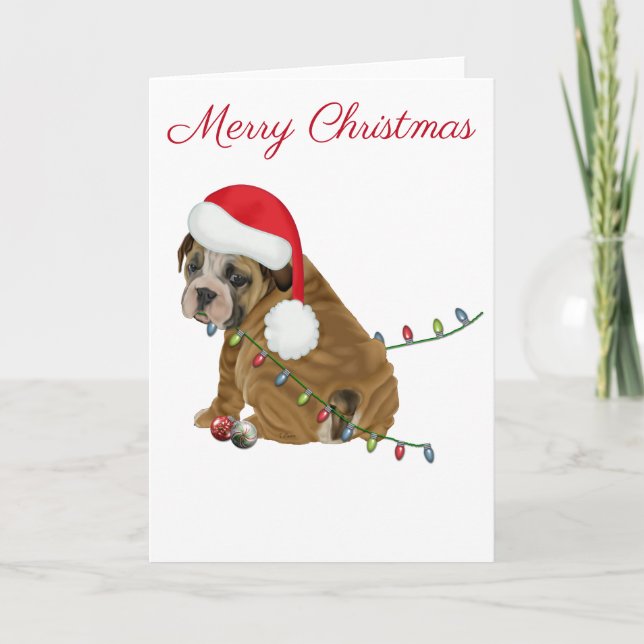 English Bulldog Puppy Christmas Holiday Card (Front)