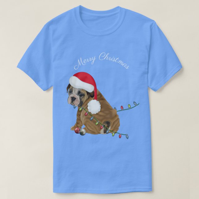 English Bulldog Puppy Christmas T-Shirt (Design Front)