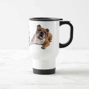 English Bulldog Puppy Dog Blue Love Hearts Travel Mug