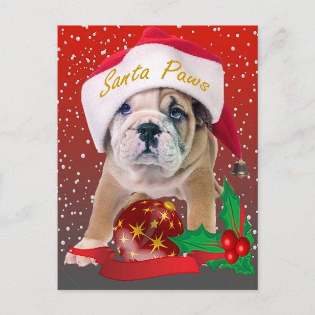English bulldog puppy in Santa Hat Cards (Front)