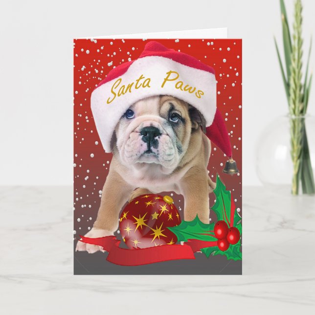 English bulldog puppy in Santa Hat Holiday Card (Front)