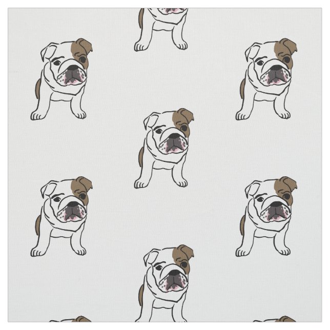 English Bulldog Puppy Print Dogs Puppies Pets Fabric (Swatch)