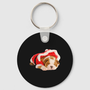 English Bulldog Puppy Santa Costume Fun Christmas Key Ring