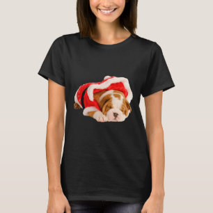 English Bulldog Puppy Santa Costume Fun Christmas  T-Shirt