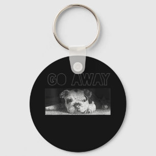 English Bulldog Puppy Social Distancing Go Away Key Ring