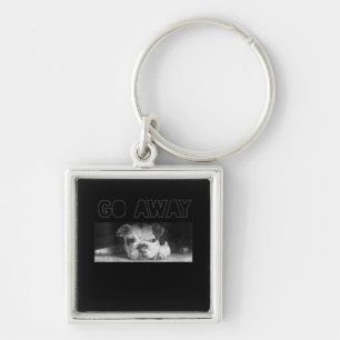 English Bulldog Puppy Social Distancing Go Away Key Ring