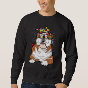 English Bulldog Puzzle Bandana Glasses Autism Awar Sweatshirt