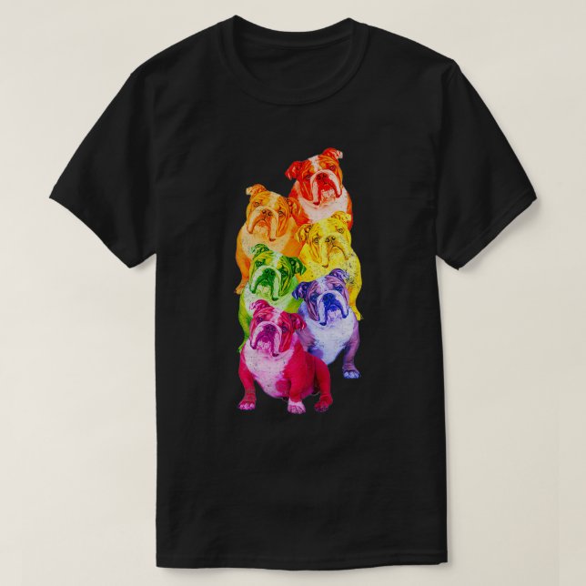 English Bulldog Rainbow Flag Gay Pride LGBT Dog fr T-Shirt (Design Front)