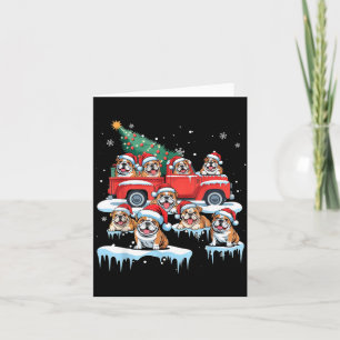 English Bulldog Riding Red Truck Ugly Sweater Chri Card