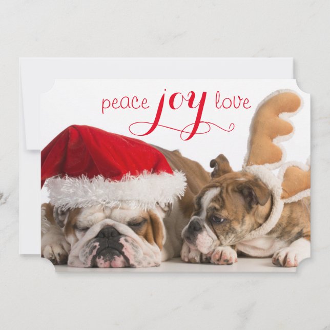 English Bulldog Santa And Reindeer Holiday Card (Front)