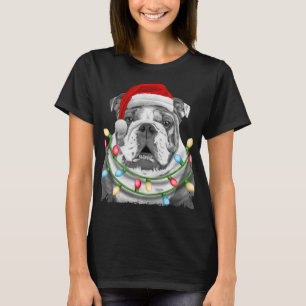 English Bulldog Santa Christmas Tree Lights Xmas D T-Shirt