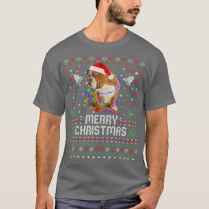 English Bulldog Santa Hat Dog Christmas Tree Light T-Shirt