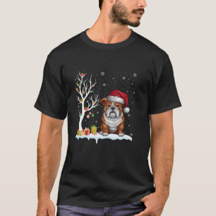 English Bulldog Santa Hat Festive Tree Light Xmas  T-Shirt