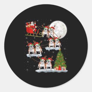 English Bulldog Santa Sleigh Flying Funny Magical  Classic Round Sticker