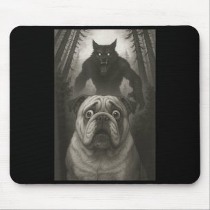 English Bulldog Selfie With Werewolf Funny  Mouse Pad