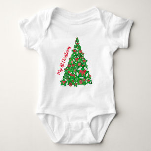 English Bulldog Silhouette Christmas Tree Red Baby Bodysuit
