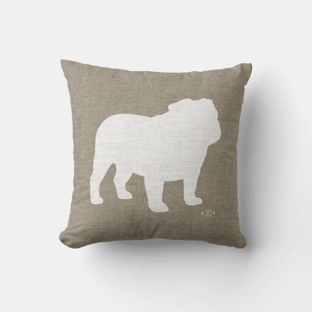 English Bulldog Silhouette Faux Linen Dog Lover's Cushion (Front)