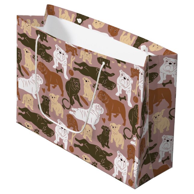 English Bulldog Silhouette in brown tones Large Gift Bag (Front Angled)