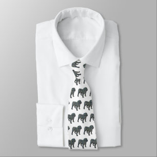 English Bulldog Silhouette Yellow & Blue White Tie