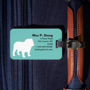 English Bulldog Silhouettes Teal with Custom Text Luggage Tag