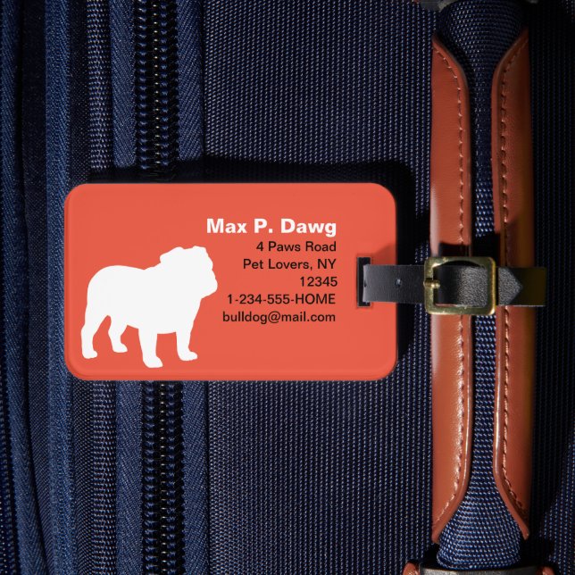 English Bulldog Silhouettes with Custom Text Luggage Tag (Front Insitu 4)