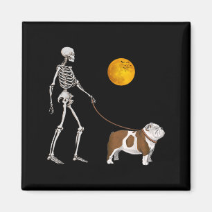 English Bulldog Skeleton Dog Walking Halloween Magnet