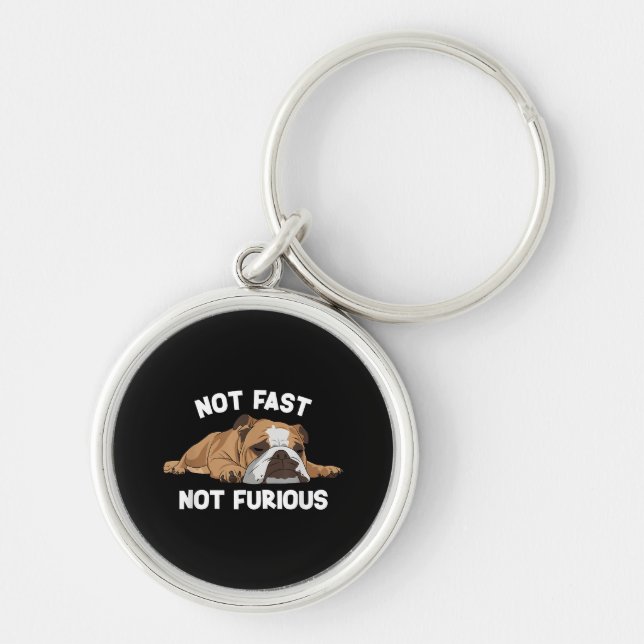 English Bulldog Sleeping Not Fast Not Furious Funn Key Ring (Front)