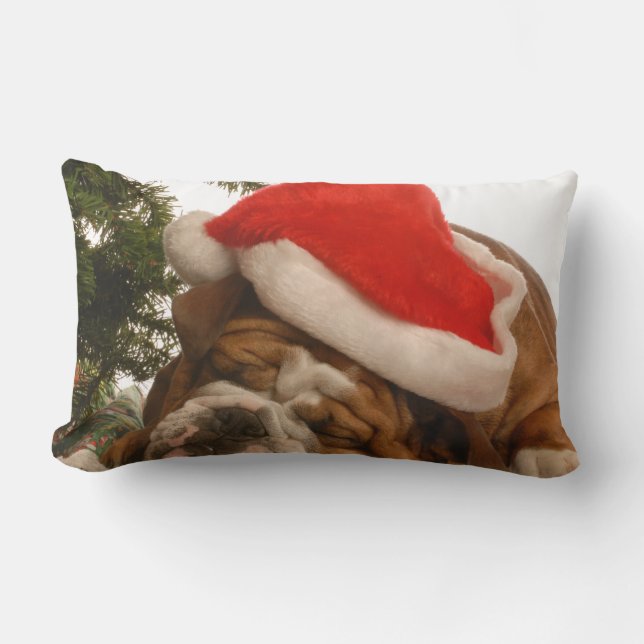 English Bulldog Snoozing Christmas Pillow (Front)