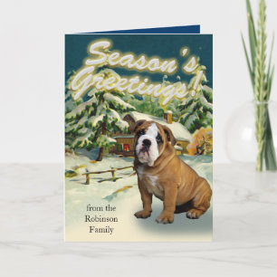 English Bulldog Snow Cabin Christmas Cards