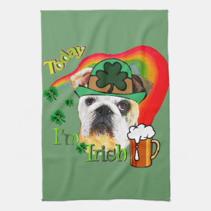 English Bulldog St Patricks Day Tea Towel