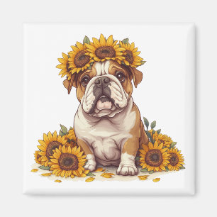 English Bulldog Sunflower Crown Magnet