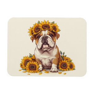 English Bulldog Sunflower Crown Magnet