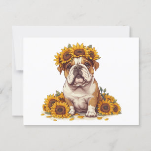 English Bulldog Sunflower Crown Postcard