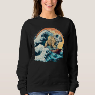 English Bulldog Surfing On the Great Wave of Kanag Sweatshirt