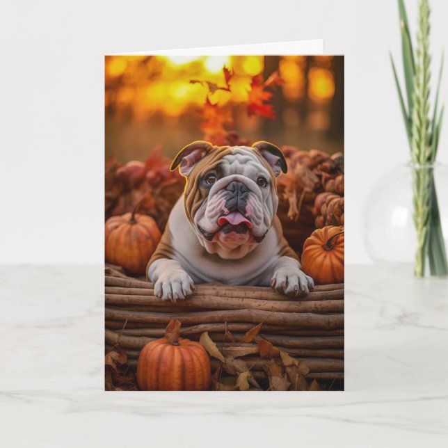 English Bulldog Thanksgiving Holiday Card (Front)