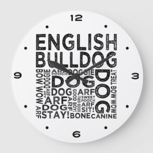 English Bulldog Typography Large Clock