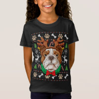 English Bulldog Ugly Christmas Reindeer Antlers Xm
