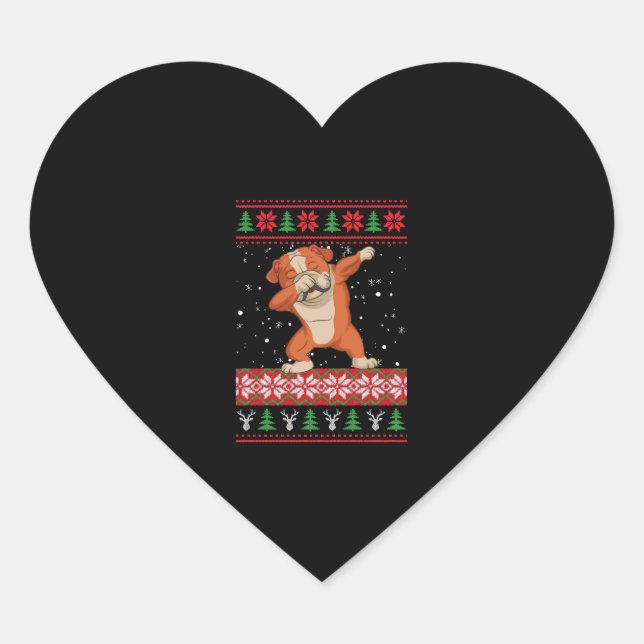 English Bulldog Ugly Christmas Sweater Heart Sticker (Front)