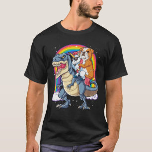 English Bulldog Unicorn Dinosaur T Rex Girls Rainb T-Shirt