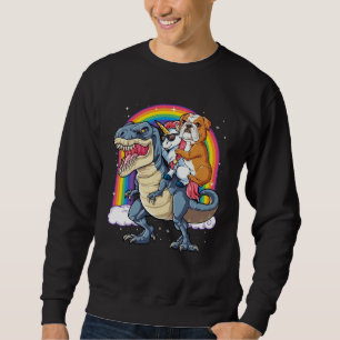 English Bulldog Unicorn Riding Dinosaur rex  Men W Sweatshirt