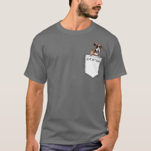 English Bulldog Upload Your Pet Name Custom Pocket T-Shirt