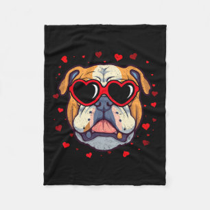 English Bulldog Valentine Heart Cute Dog Lovers Fleece Blanket