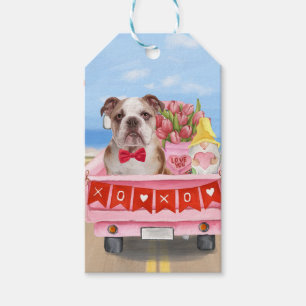 English Bulldog Valentine's Day Truck Hearts Gift Tags