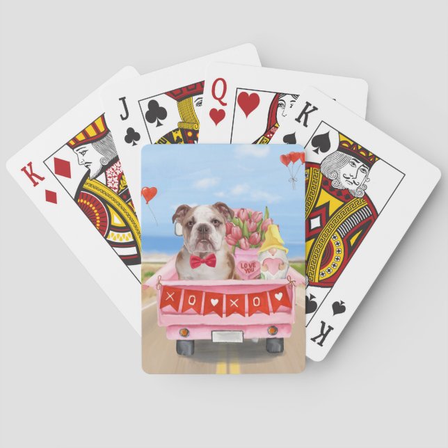 English Bulldog Valentine's Day Truck Hearts Playing Cards (Back)