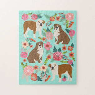 English Bulldog Vintage Floral Jigsaw Puzzle
