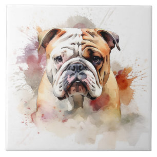 English Bulldog Watercolor Portrait Tile