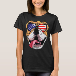 English Bulldog Wearing American Flag Sunglasses 4 T-Shirt